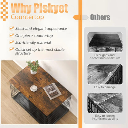 Wooden Dog Crate Topper for 24, 30, 36, 42, 48 Inch Cages - Rustic Brown Countertop Cover (Crate Not Included)