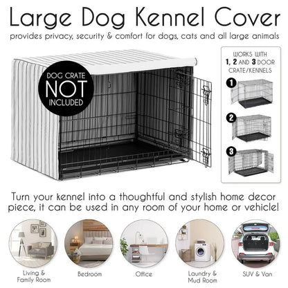 42in. Medium Large Dog Crate Cover White and Grey Stripe Pet Cage, Kennel Covers Modern, Neutral, Contemporary, Striped, Elegant
