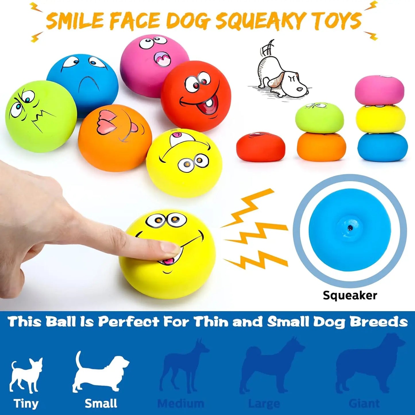 12 Pcs Squeaky Dog Toys, Latex Rubber Smile Face Ball for Small Medium Pets Chewing Interactive Training