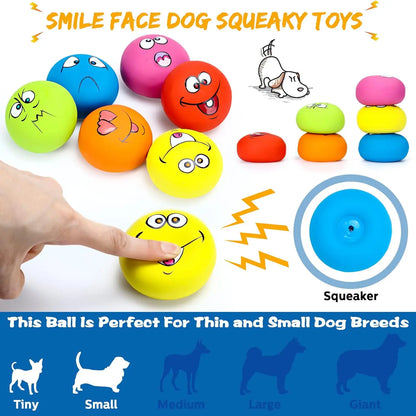 12 Pcs Squeaky Dog Toys, Latex Rubber Smile Face Ball for Small Medium Pets Chewing Interactive Training