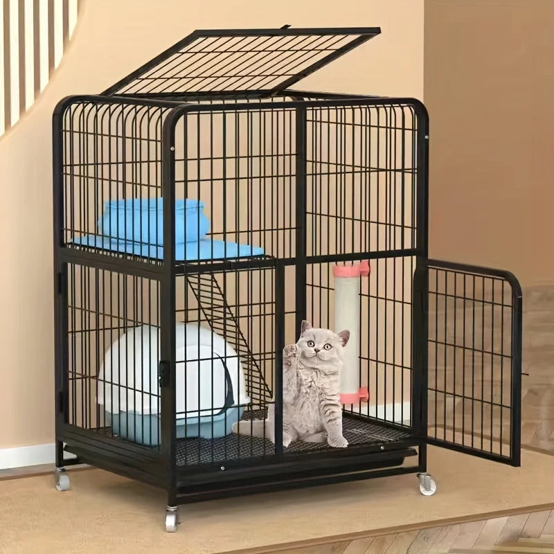 Black Square Tube Dog Cage Extra Large Free Space Pet Cat House Indoor Cat Houses For Small And Medium-Sized Cat Households