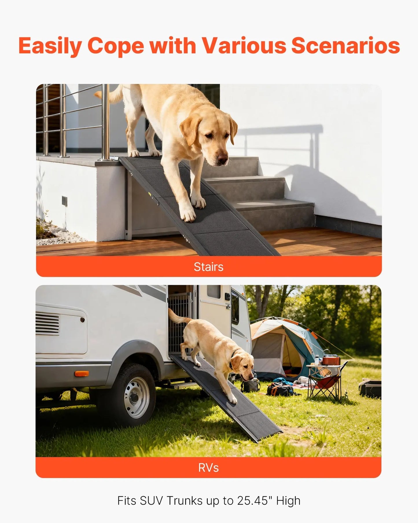 Dog Ramp For Cars, 71" L X 17" W, Folding Pet Ramps For Medium & Large Dogs Up To 250lbs, Pet Stair Ramp With Non-Slip Oxford