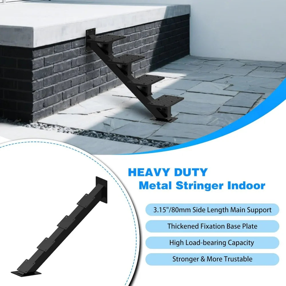 Metal Stringers for Stairs: Steel Deck Stringers with Step Riser and Tread for Indoor and Outdoor Use