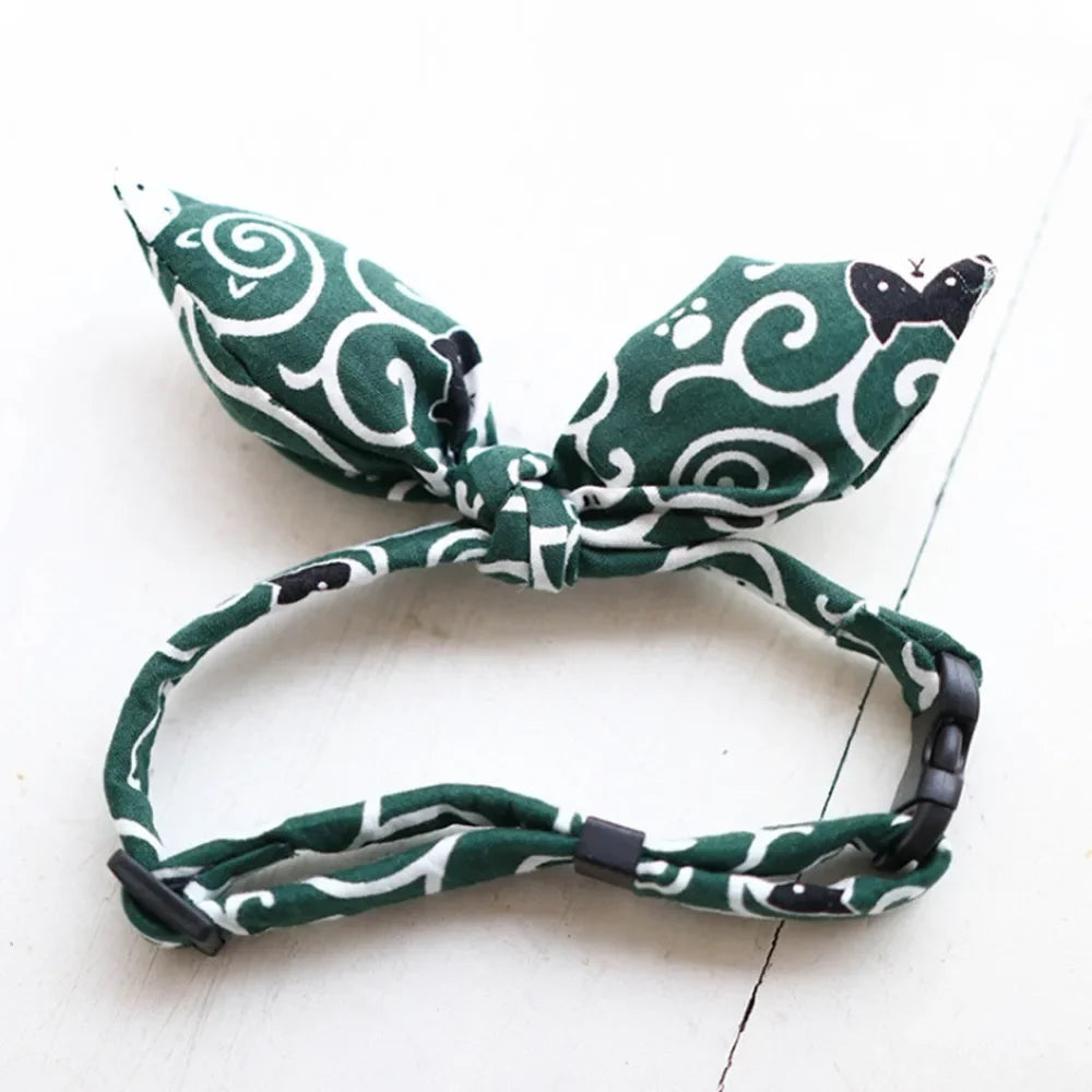 Adjustable Pet Collar Cotton Bandana Scarf Japanese Style Bow Tie
