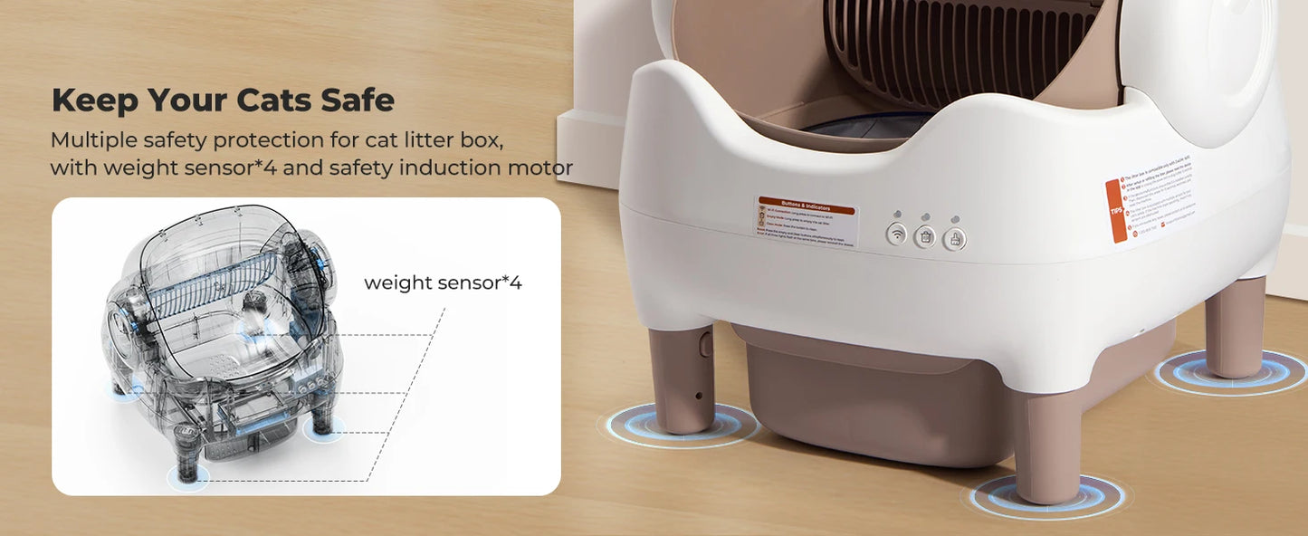 Self Cleaning Automatic Cat Litter Box with APP Control, Odor-Free  Large Waste Bin, Open-Top for Multi Cats