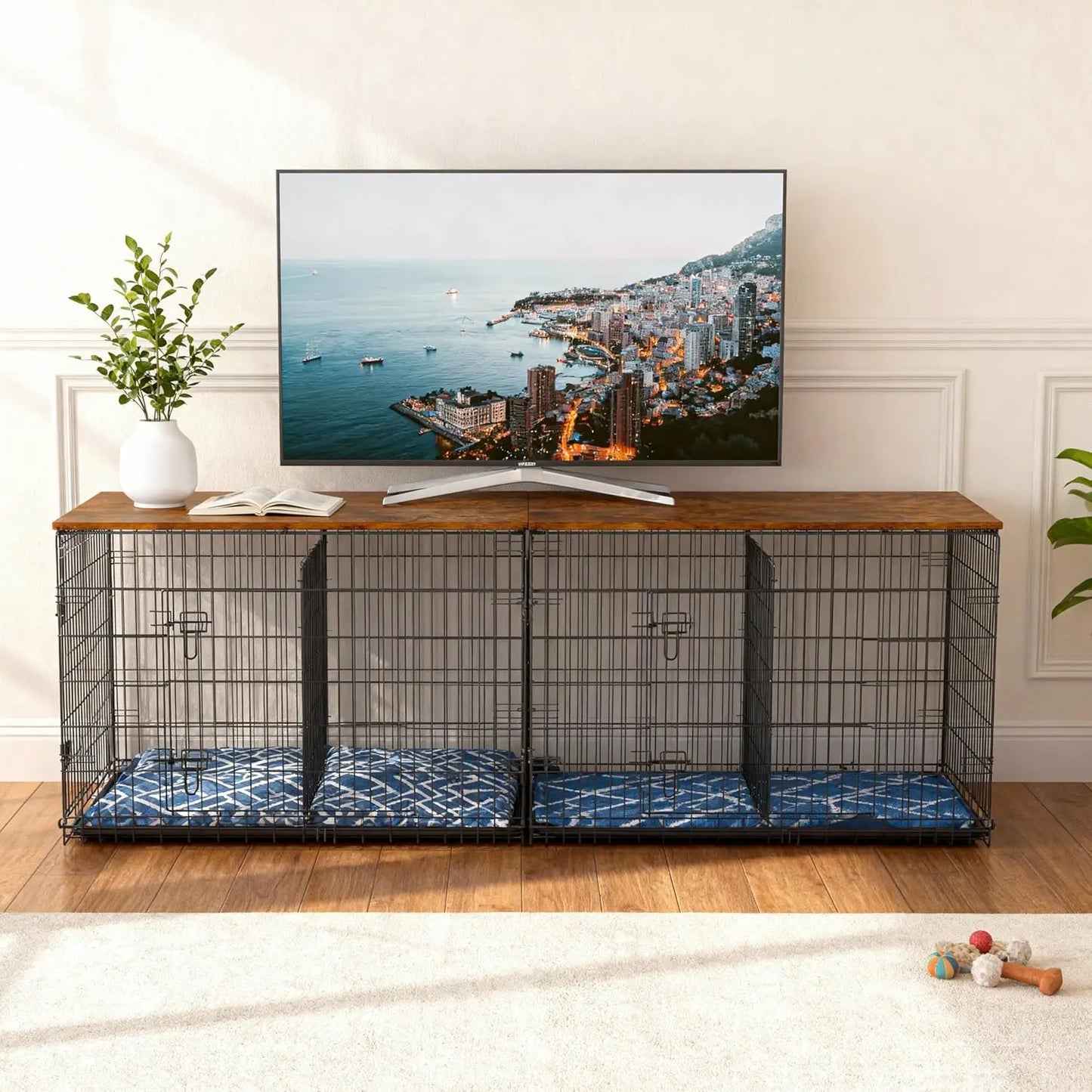 Wooden Dog Crate Topper for 24, 30, 36, 42, 48 Inch Cages - Rustic Brown Countertop Cover (Crate Not Included)
