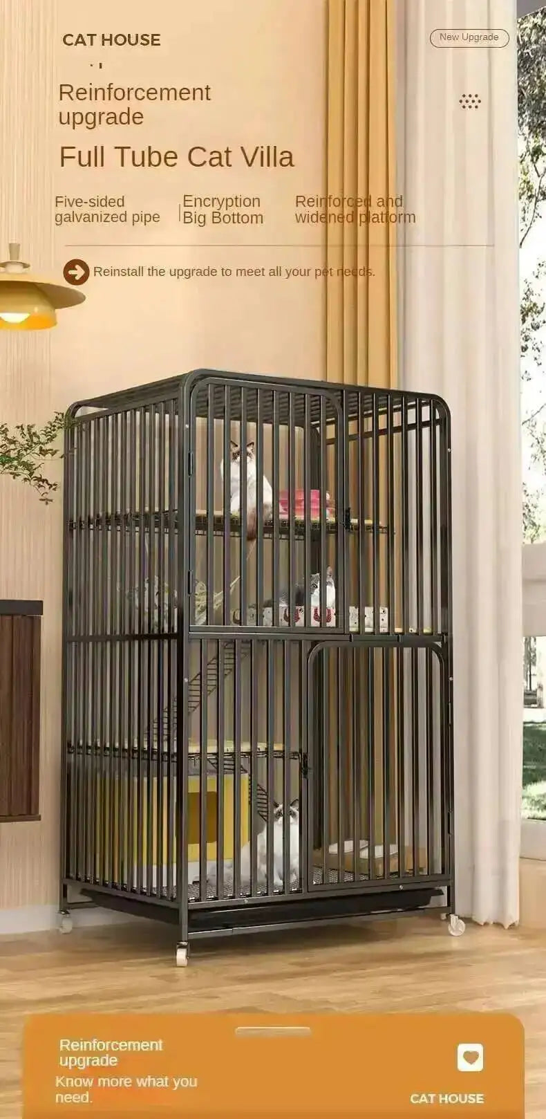 Large Activity Modern Iron Square Tube Mesh Cat Cat Cages Creative Pet Villa Luxury Cat Free House Space House Pet Supplies