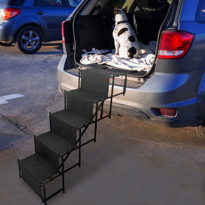 5 Steps Foldable Portable Dog Steps with Nonslip Surface Dog Car Ramp for Large Dog Support Up To 150 Lbs. for Cars and SUV Truck