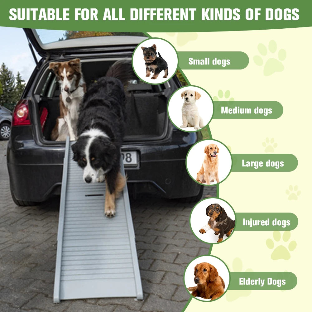 Folding Portable Pet Stair Ramp Non-Slip Rug Surface Dog SUV & Truck Ramp Pet Ramp Stairs for Medium & Large Dogs Get Into A Car
artificial turf is recommended.
4. Foldable with Handle: The foldable car ramp for dogs easily f