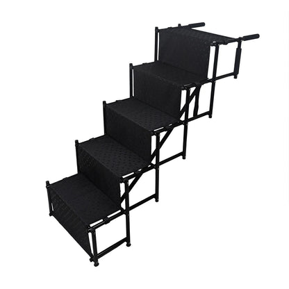 5 Steps Foldable Portable Dog Steps with Nonslip Surface Dog Car Ramp for Large Dog Support Up To 150 Lbs. for Cars and SUV Truck