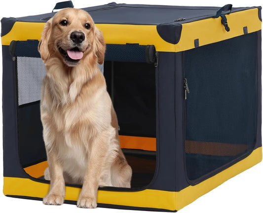 40 Inch Soft Dog Crate for Large Dogs - Portable Travel Kennel with Lockable Zippers, Waterproof Base, Washable Cover