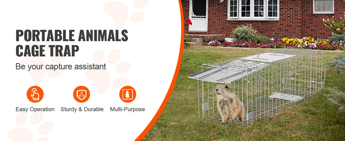 Live Humane Animal Cage Trap Stray Control Rescue Folding with Handle