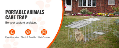 Live Humane Animal Cage Trap Stray Control Rescue Folding with Handle