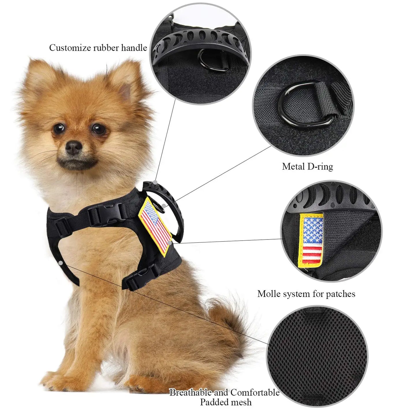 Small Pet Adjustable Military Tactical Harness Vest Leash Set for Walking and Training