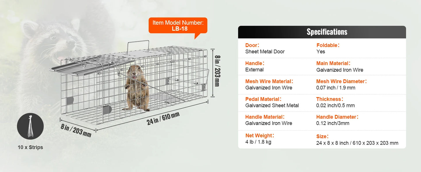 Live Humane Animal Cage Trap Stray Control Rescue Folding with Handle