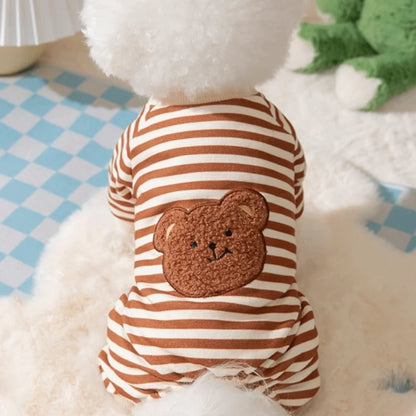 Kawaii Pattern Striped Pet Clothes Warm Cotton Winter Pajamas Jumpsuits