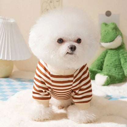 Kawaii Pattern Striped Pet Clothes Warm Cotton Winter Pajamas Jumpsuits