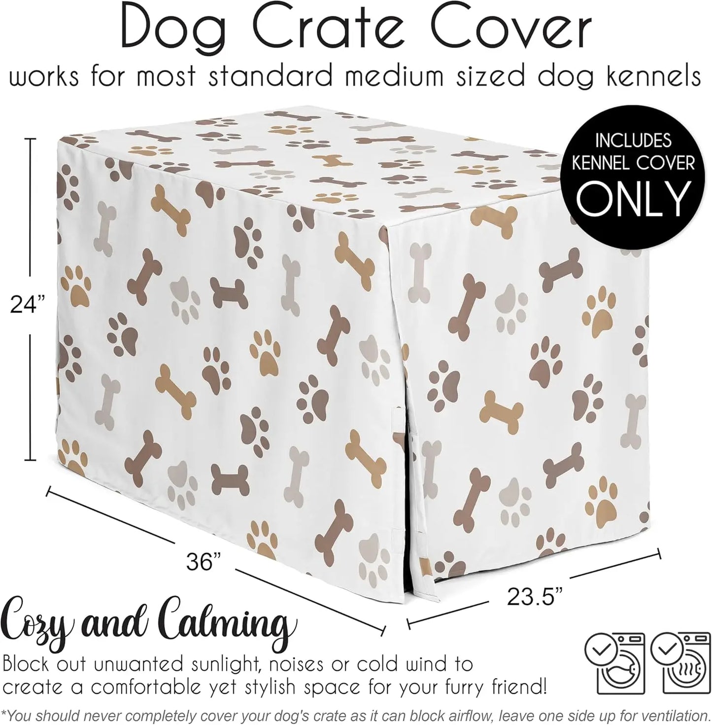 36in. Medium Dog Crate Cover (Bones and Paw Prints) Pet Cage, Kennel Covers (Modern, Cartoon, Doggy, Puppy, Neutral, Paw