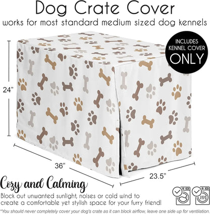 36in. Medium Dog Crate Cover (Bones and Paw Prints) Pet Cage, Kennel Covers (Modern, Cartoon, Doggy, Puppy, Neutral, Paw