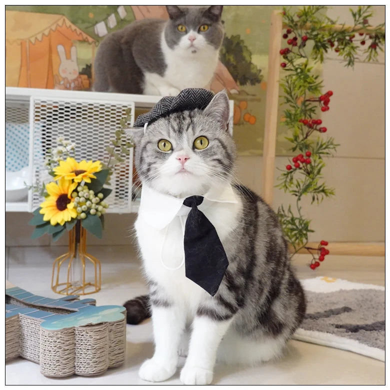 Pet Clothes Funny Handsome Gentleman's Beret Hat and Tie