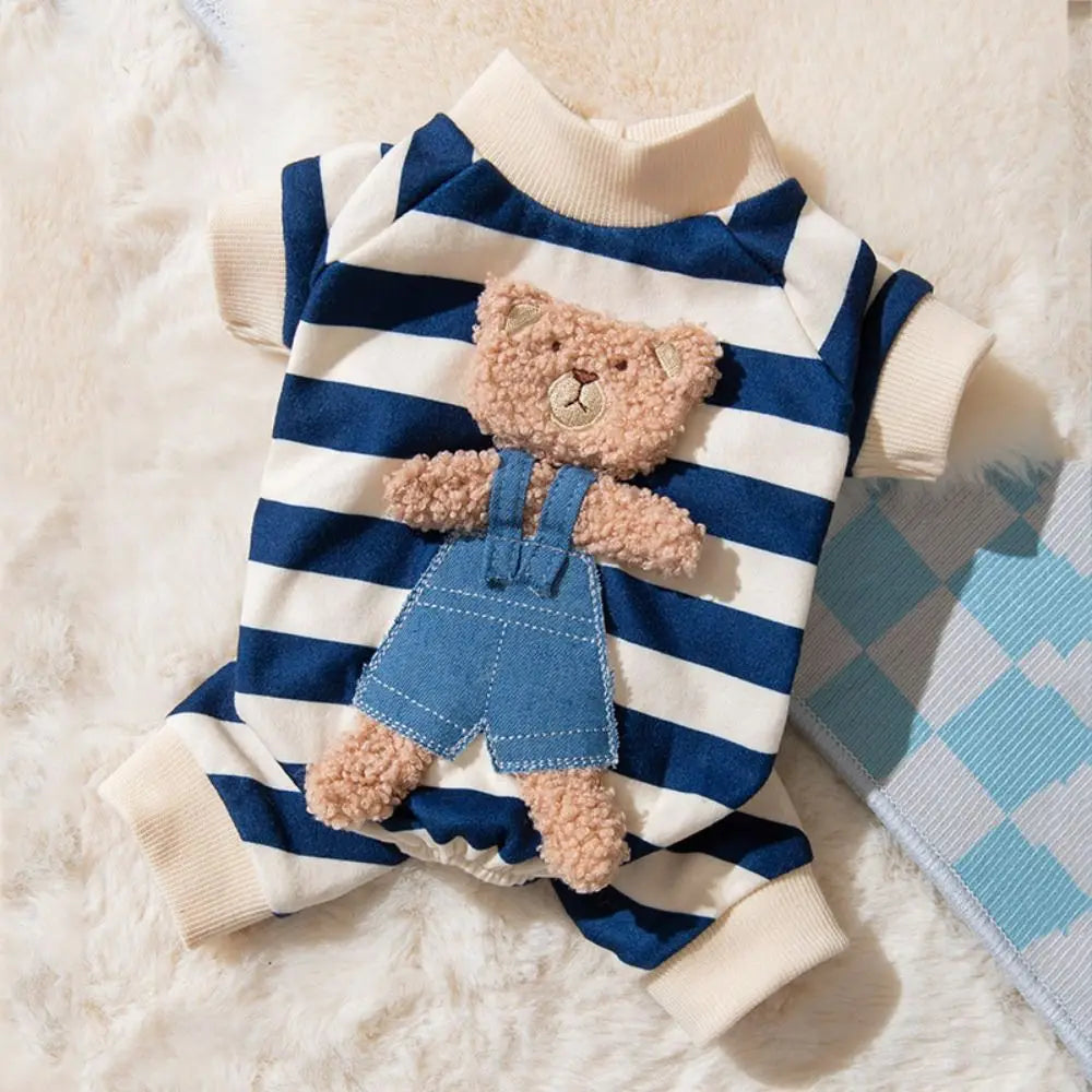 Kawaii Pattern Striped Pet Clothes Warm Cotton Winter Pajamas Jumpsuits