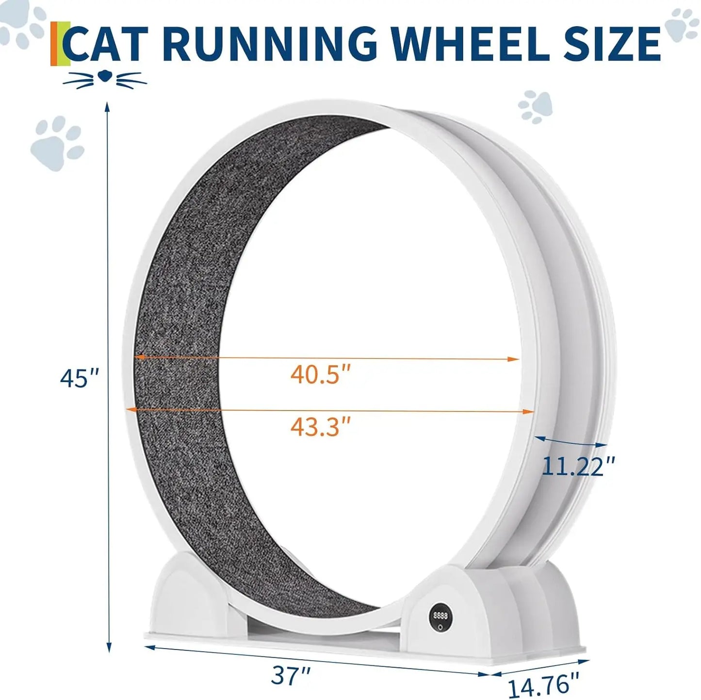 Cat Exercise Wheel, 45 Inch Quiet Cats Treadmill with Pedometer Running Wheel and Detachable Carpeted Runway, Interactive Toys