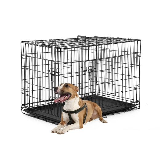 36 Inch Double Door Crate Kennel with Removable Tray & Divider