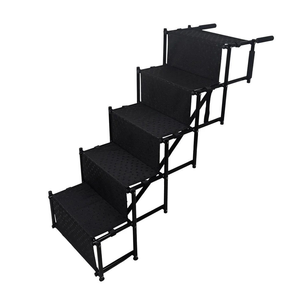 5 Steps Foldable Portable Dog Steps with Nonslip Surface Dog Car Ramp for Large Dog Support Up To 150 Lbs. for Cars and SUV Truck