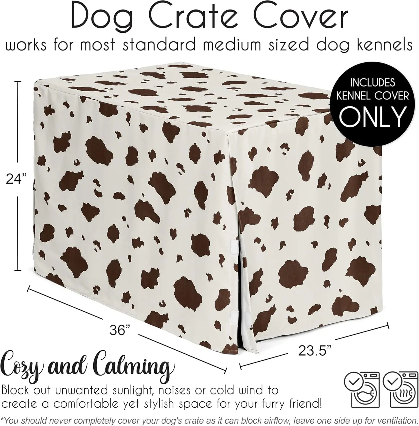 36in. Medium Dog Crate Cover (Western Cow Print) Pet Cage, Kennel Covers (Southern, Charm, Country, South, Wild West) Create a comfortable and cozy space for your four-legged friend with a protective fabric that securely cove
