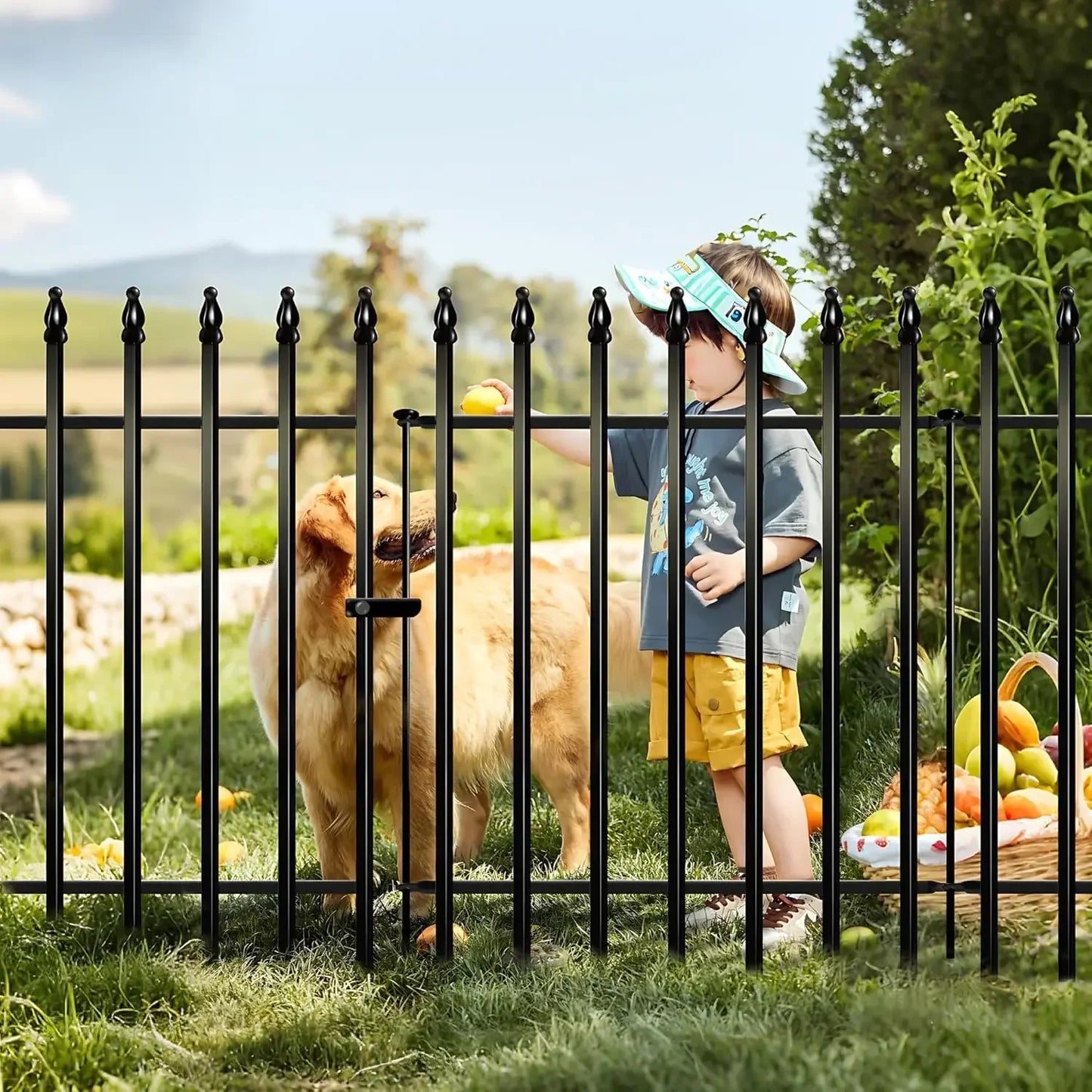 36 inch H x 28 inch W 5 Panels (4 Panels + 1 Gate) Total Length 11.6 ft. No Dig Metal Garden Fence.