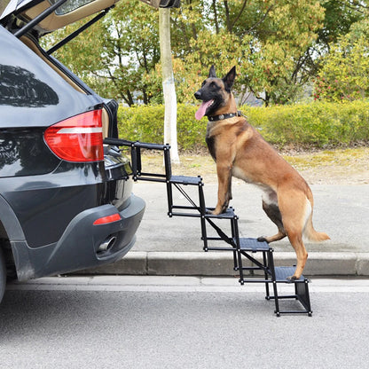 5 Steps Foldable Portable Dog Steps with Nonslip Surface Dog Car Ramp for Large Dog Support Up To 150 Lbs. for Cars and SUV Truck