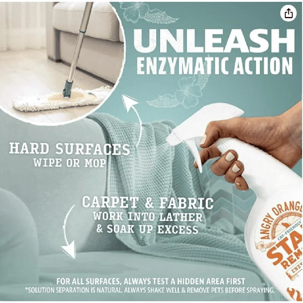 Cat Friendly Stain Remover Enzyme Cleaner Multi Surface Odor Eliminator Fresh Scent Pet Carpet Urine Feces Vomit 24oz