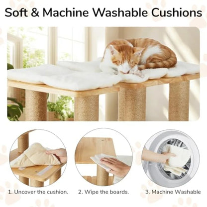 Pet Stairs Solid Wood Pet Stairs with Cat Scratching Post Transformable Cat Ramp Can Hold Up to 200 lbs. 20 Inch Pet Steps