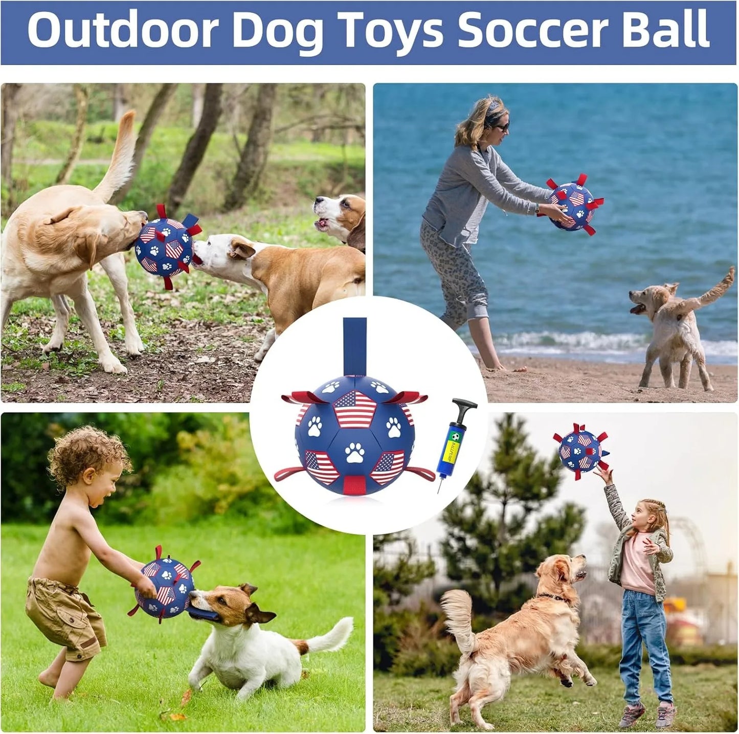 Premium Interactive Dog Soccer Ball with Straps Durable Ball for Playing Together With Pet