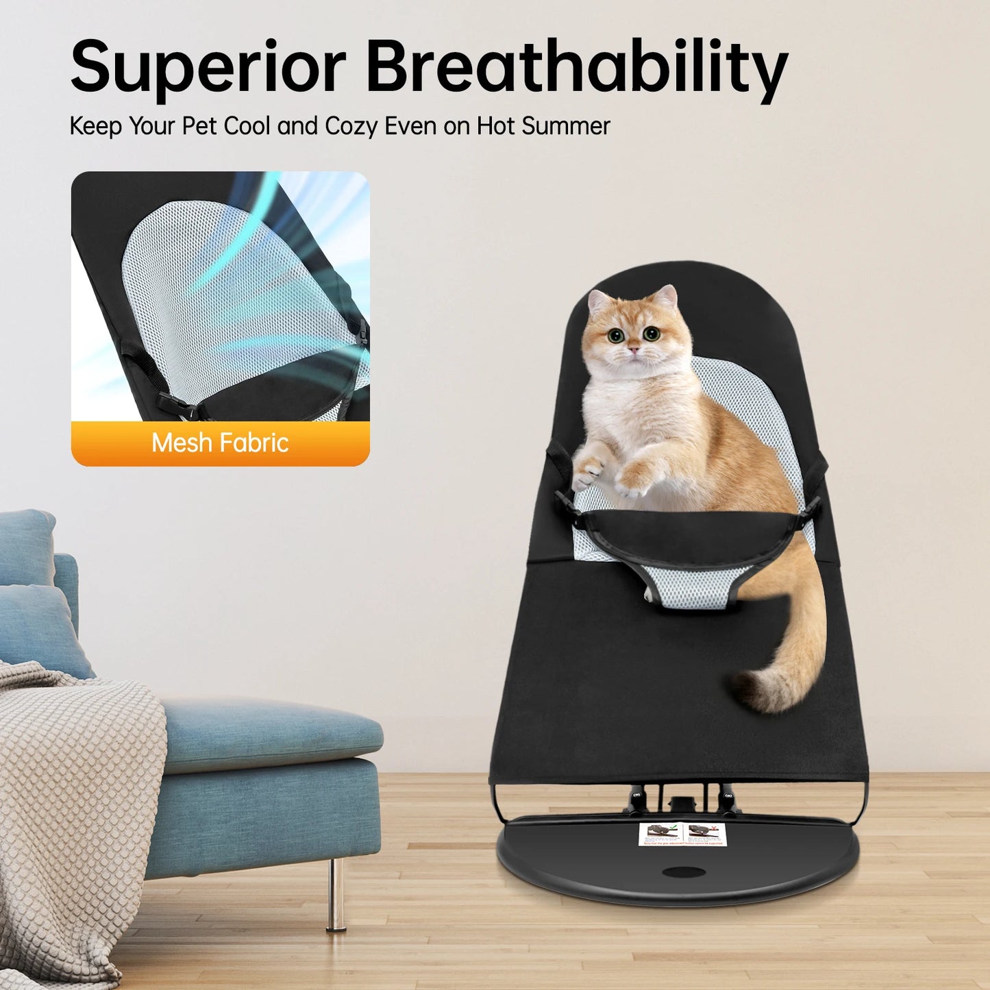 Pet Rocker Bed Foldable Chair Adjustable Height Breathable Stainless Steel Bracket