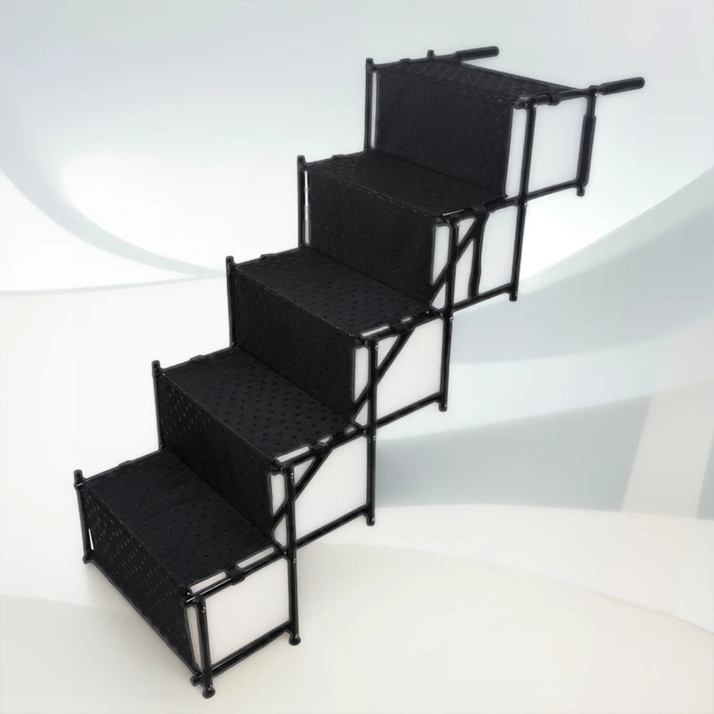 5 Steps Foldable Portable Dog Steps with Nonslip Surface Dog Car Ramp for Large Dog Support Up To 150 Lbs. for Cars and SUV Truck