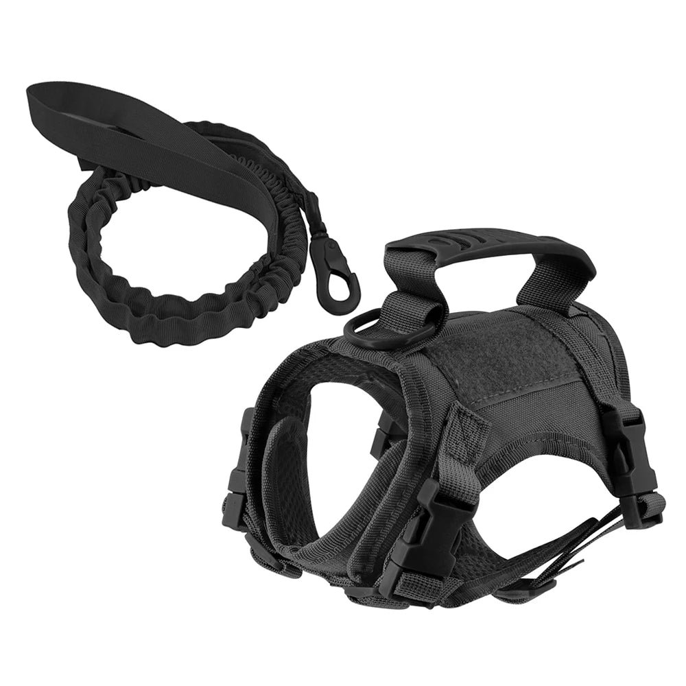 Small Pet Adjustable Military Tactical Harness Vest Leash Set for Walking and Training