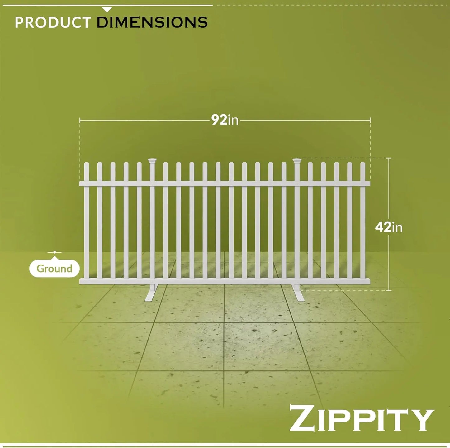 Freestanding No-Dig White Vinyl Picket Fence Panel. 3.5ft H x 7.6ft W. Install Indoor or Outdoor