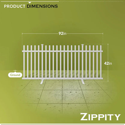 Freestanding No-Dig White Vinyl Picket Fence Panel. 3.5ft H x 7.6ft W. Install Indoor or Outdoor