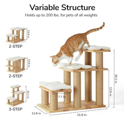 Pet Stairs Solid Wood Pet Stairs with Cat Scratching Post Transformable Cat Ramp Can Hold Up to 200 lbs. 20 Inch Pet Steps