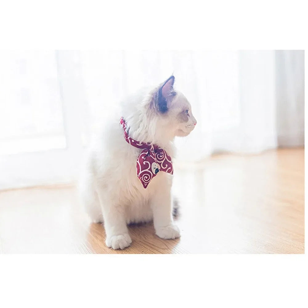 Adjustable Pet Collar Cotton Bandana Scarf Japanese Style Bow Tie