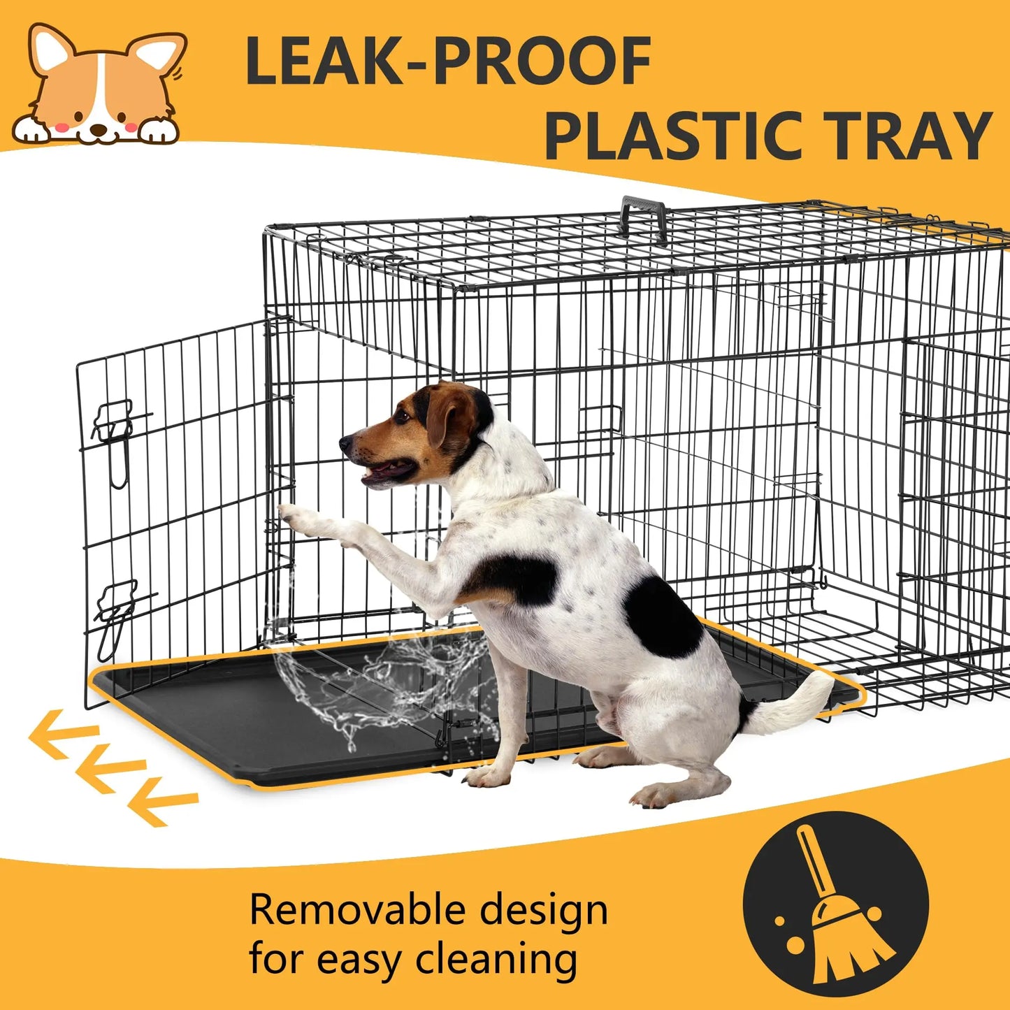 36 Inch Double Door Crate Kennel with Removable Tray & Divider