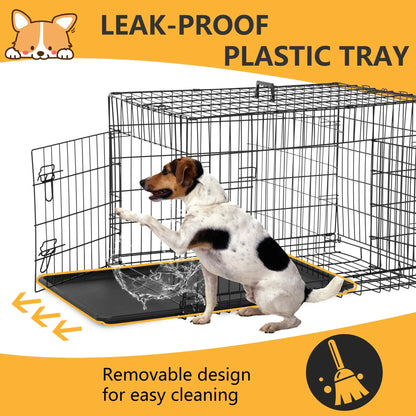 36 Inch Double Door Crate Kennel with Removable Tray & Divider