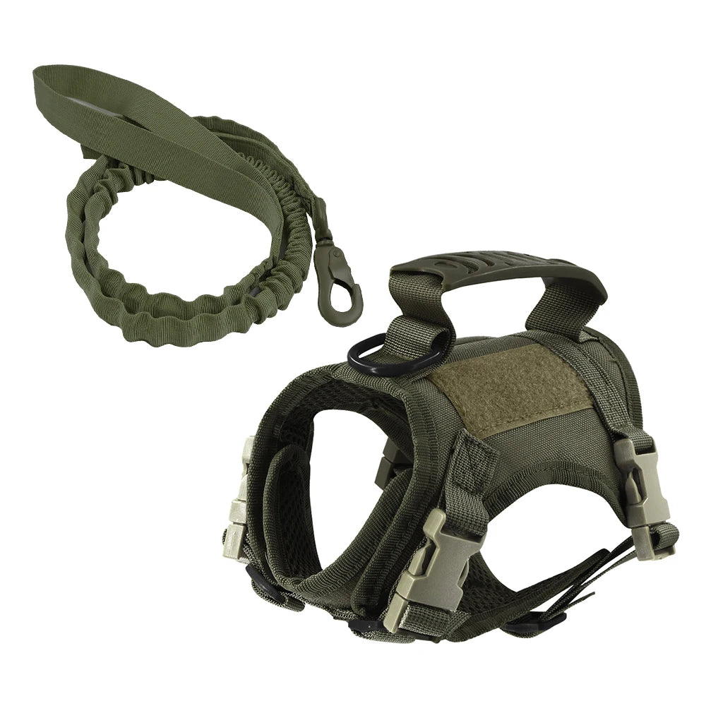 Small Pet Adjustable Military Tactical Harness Vest Leash Set for Walking and Training