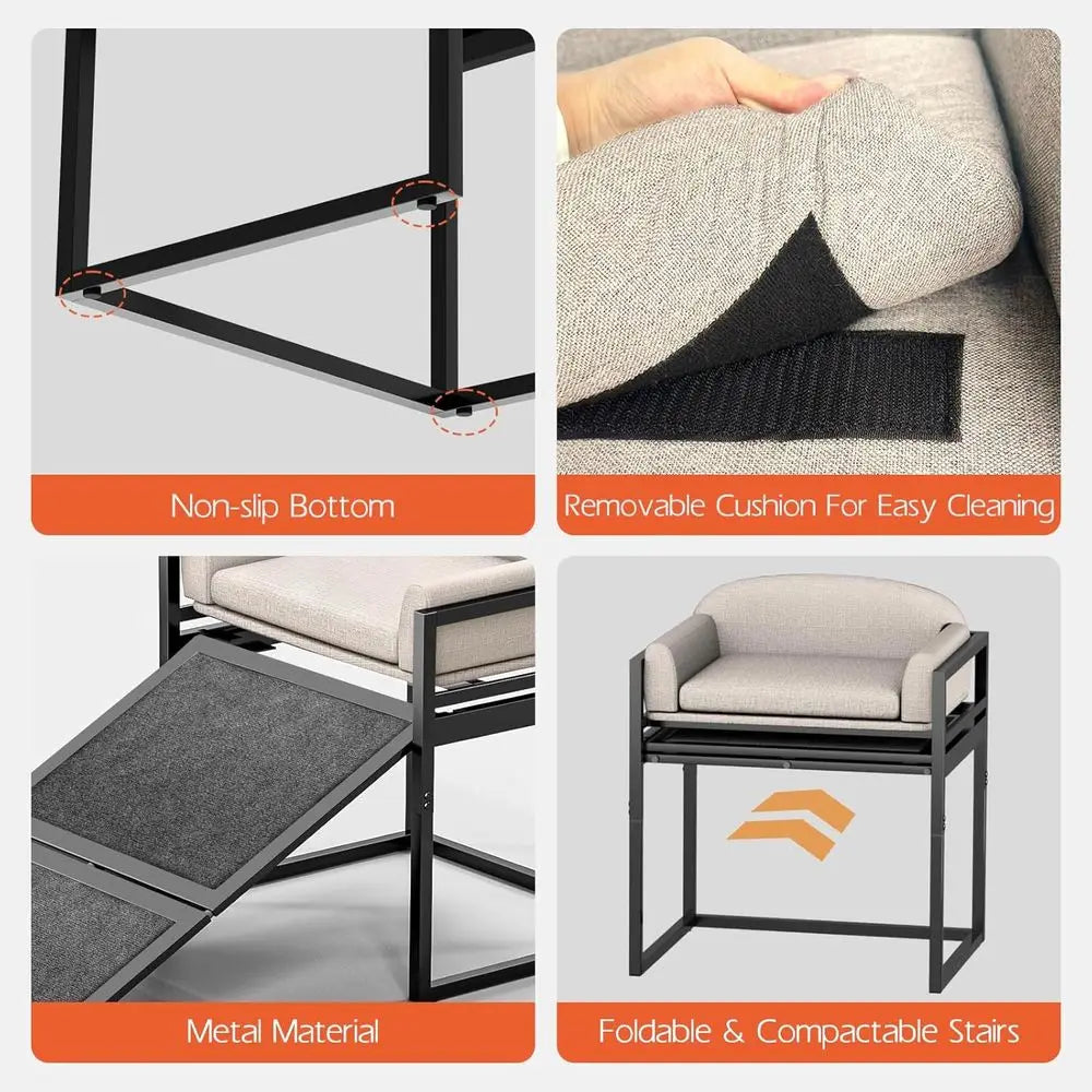 Anti-Slip Dog Stairs for High Beds, Wide Seat Chairs for Small Puppies, Metal Steps for Easy Bed Access, Window Couch for Dogs,