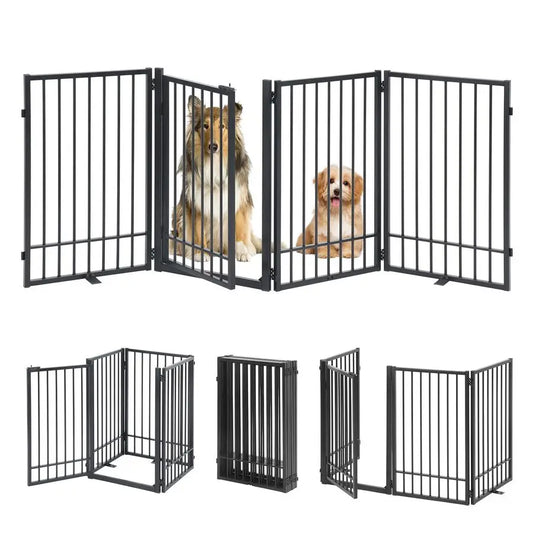 Freestanding Dog Gate with Door, Extra Wide 81" Height 31" Foldable Dog Gates for Doorways, Tall Pet Fence Indoor Outdoor Pet Gate
