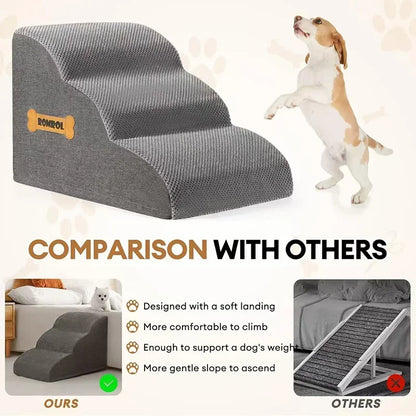 Pet Stairs for Dogs/Cats: High-Density Sponge, Non-Slip Wide Steps (Bed/Couch, Large/Small Pets)