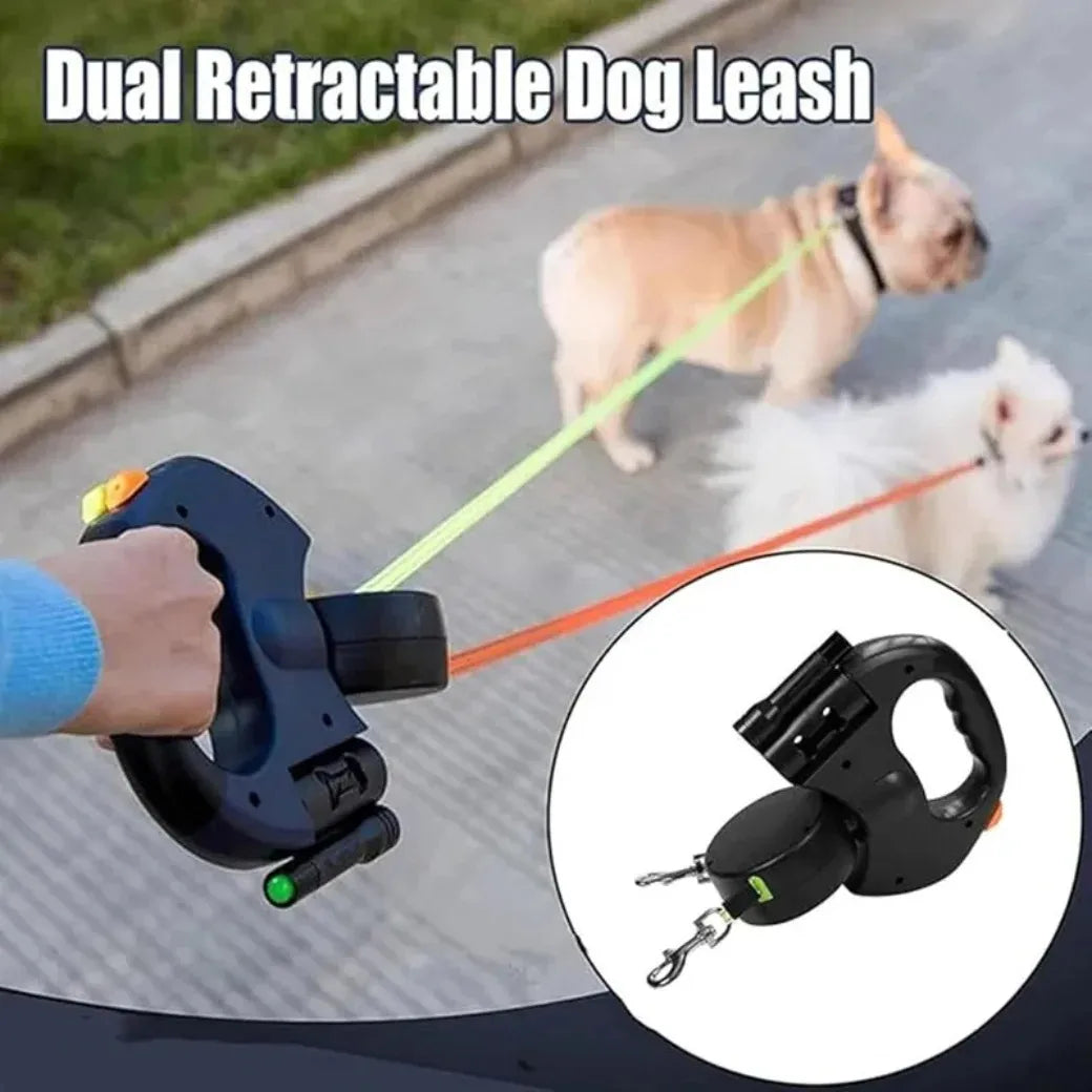 3m Retractable Dog Leash For Small Dogs Reflective Dual Pet Leash Lead 360 Swivel No Tangle Double Dog Walking Leash With Lights