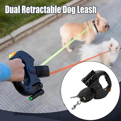 3m Retractable Dog Leash For Small Dogs Reflective Dual Pet Leash Lead 360 Swivel No Tangle Double Dog Walking Leash With Lights
