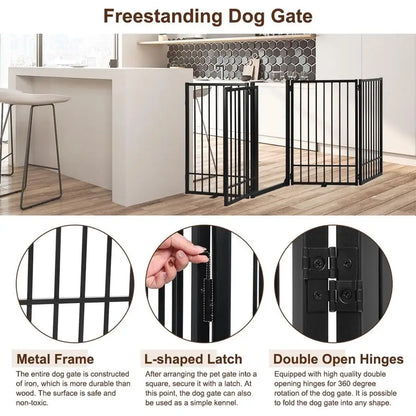 Freestanding Dog Gate with Door, Extra Wide 81" Height 31" Foldable Dog Gates for Doorways, Tall Pet Fence Indoor Outdoor Pet Gate
